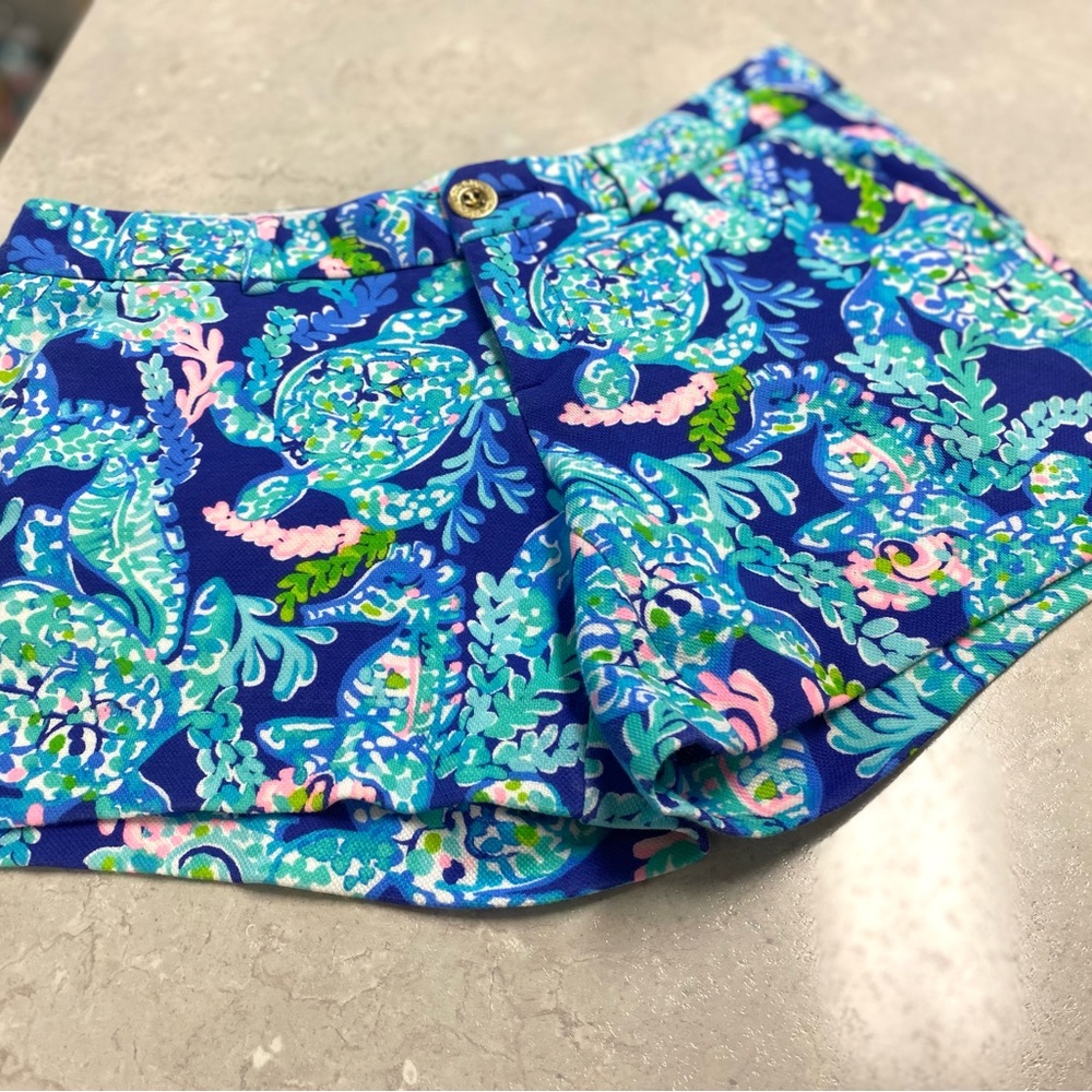 Lilly Pulitzer Size 0 Callahan Knit Short Corsica Blue Turtle Villa
